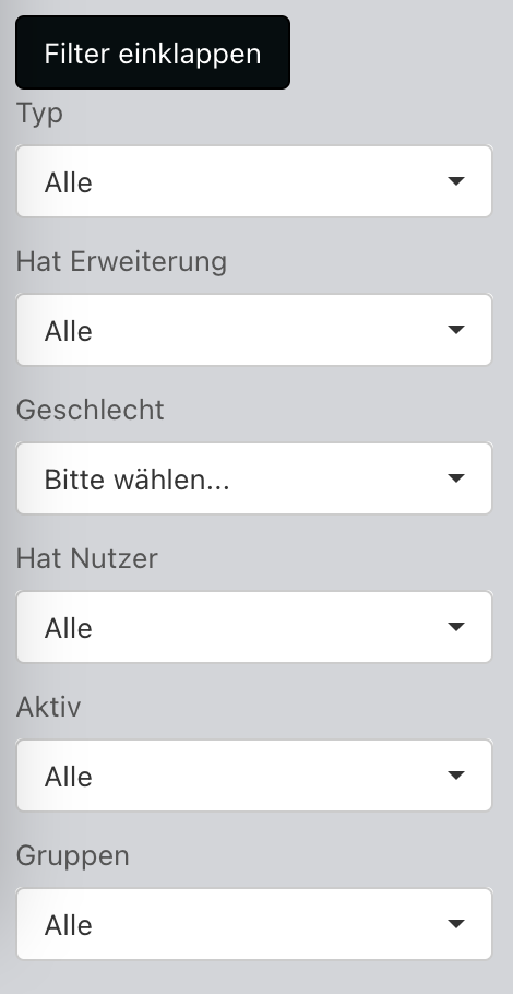 Ein Screenshot von den ausgeklappten, weiteren 6 möglichen Filtern.
