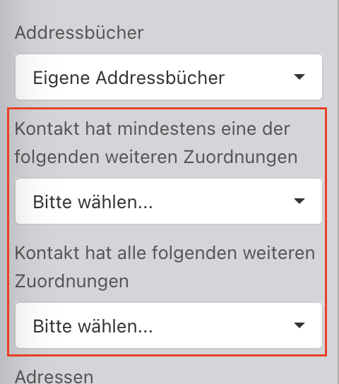 Ein Screenshot von den Filtern für Zuordnungen.