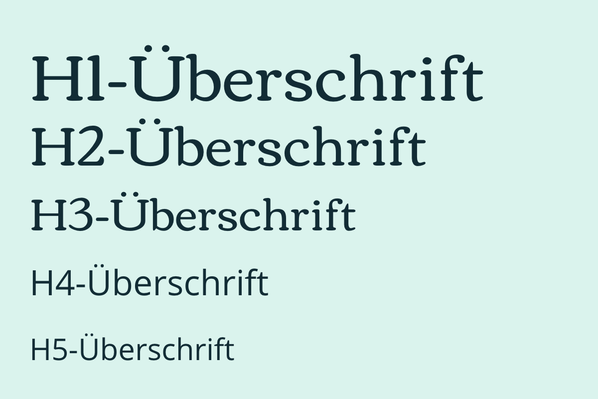 Fünf Überschriften in verschiedenen Größen für die Veranschaulichung einer Überschriften-Hierarchie.